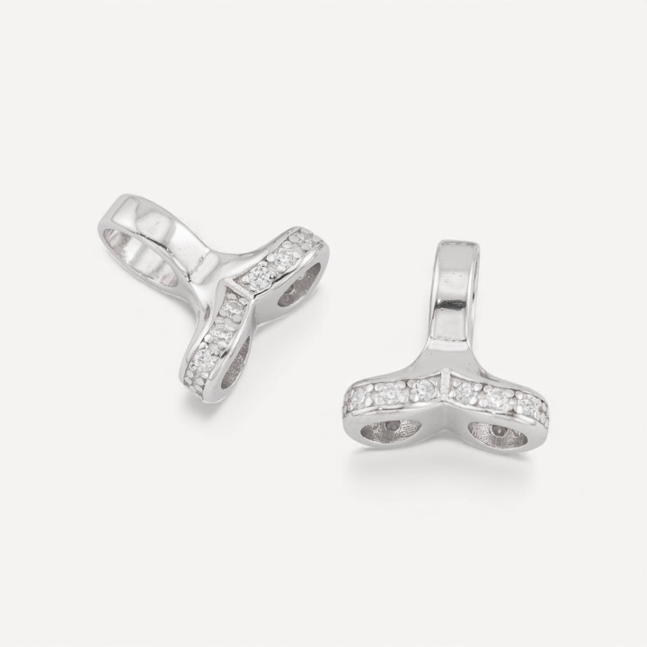 Coppette Di Argento 925 Con Zirconi E Doppio Aggancio 12x12mm Con Barretta 6mm 4pz Rodiato