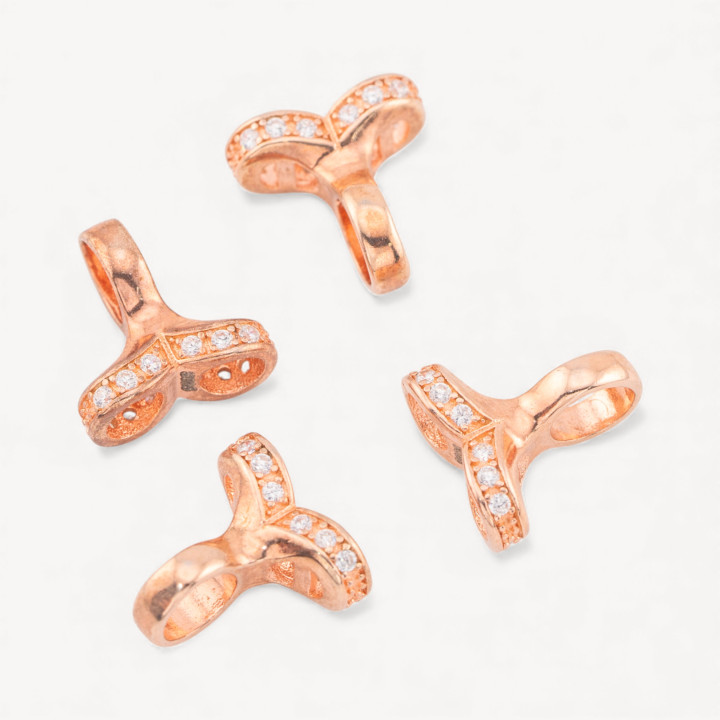 Coppette Di Argento 925 Con Zirconi E Doppio Aggancio Con Barretta 12x12mm 6mm 4pz Oro Rosa