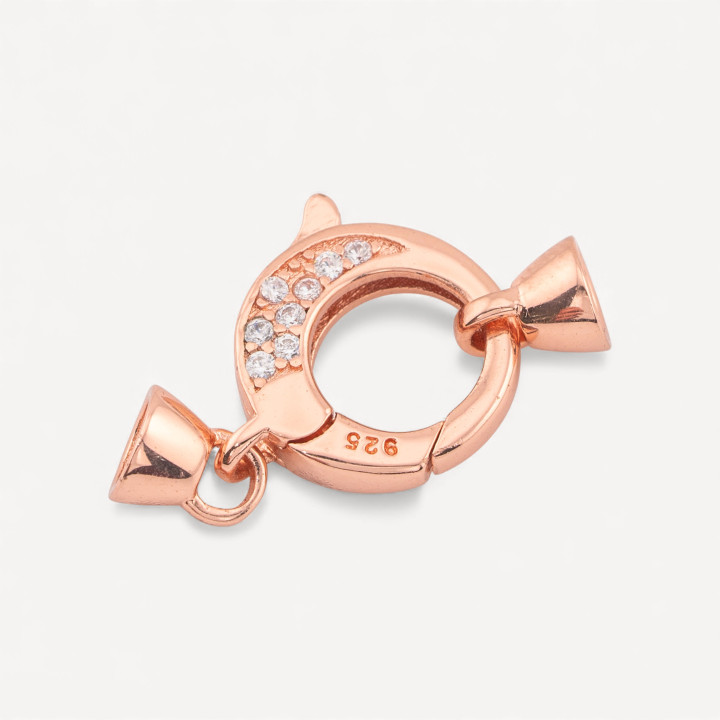 Chiusura A Scatto Di Argento 925 Con Zirconi 12x24mm Con Coppette 2pz Oro Rosa