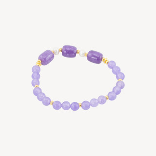 Bracciale Elastico con Pietre Dure e Perle Di Fiume con Ematite Dorata e Giada Viola
