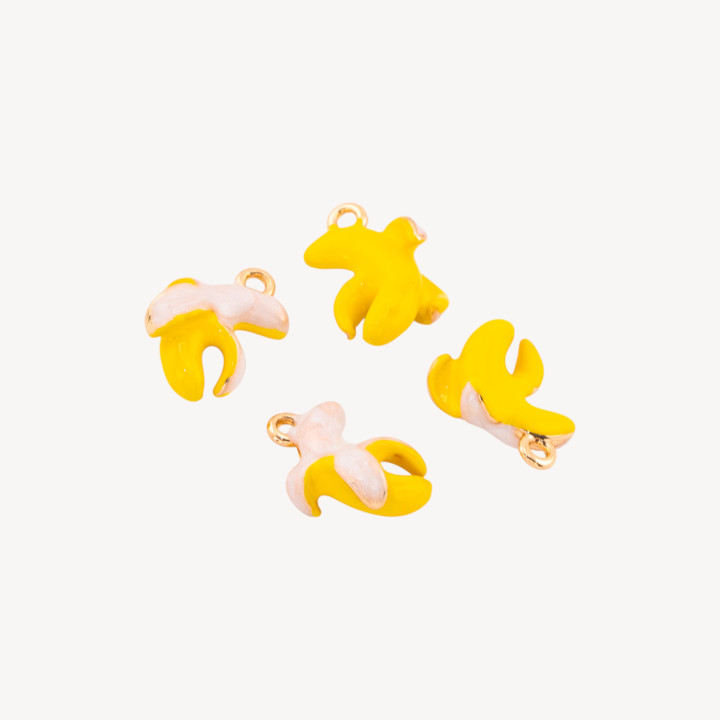 Componente Pendente Di Bronzo Smaltata Frutta 14pz Con 1 Anellino Dorato Banana Sbucciata