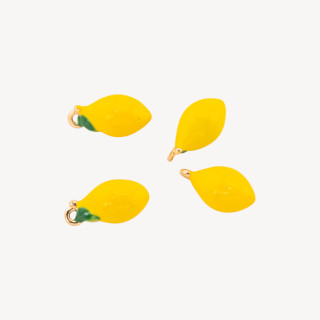 Componente Pendente Di Bronzo Smaltata Frutta 14pz Con 1 Anellino Dorato Limone