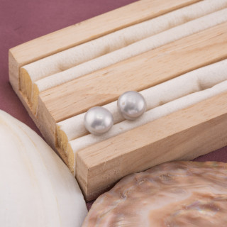 Perle Di Fiume Bottoni Cabochon 1 Foro  (AAAA)  9,5-10,0mm 1 Paia Grigio