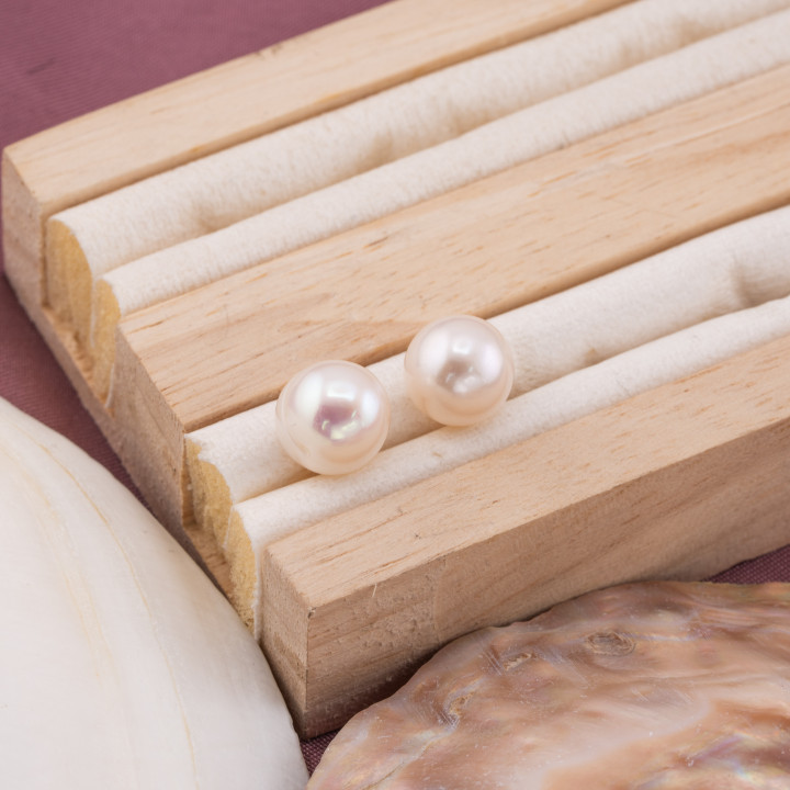 Perle Di Fiume Bottoni Cabochon 1 Foro  (AAAA)  9,5-10,0mm 1 Paia Rosa