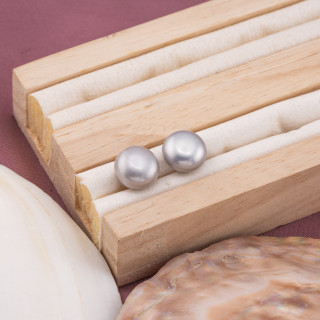 Perle Di Fiume Bottoni Cabochon 1 Foro  (AAAA) 10,5-11,0mm 1 Paia Grigio