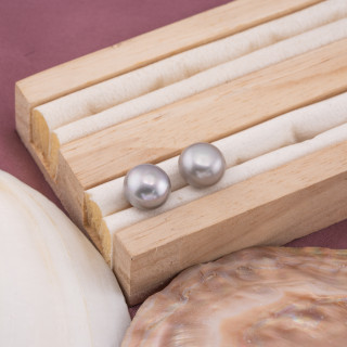 Perle Di Fiume Bottoni Cabochon 1 Foro  (AAAA) 11,0-11,5mm 1 Paia Grigio Silver