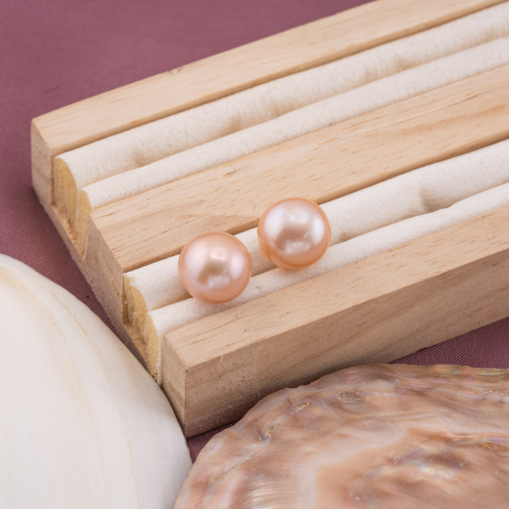 Perle Di Fiume Bottoni Cabochon 1 Foro  (AAAA+) 11,5-12,0mm 1 Paia Rosa