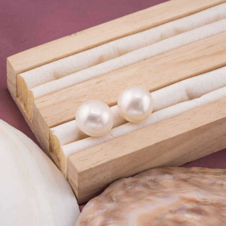 Perle Di Fiume Bottoni Cabochon 1 Foro  (AAAA+) 12,0-12,5mm 1 Paia Bianco