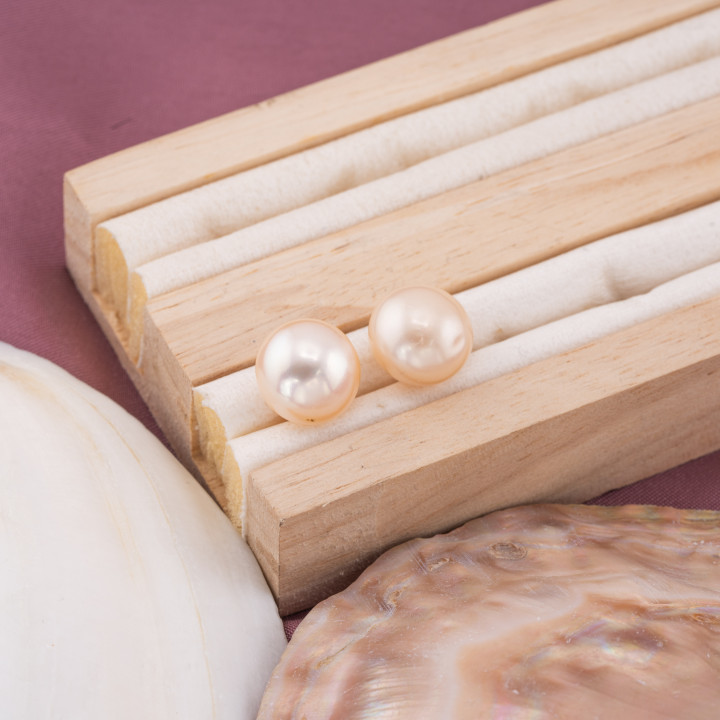 Perle Di Fiume Bottoni Cabochon 1 Foro  (AAAA+) 12,0-12,5mm 1 Paia Rosa