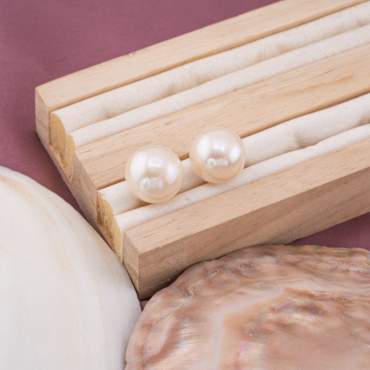 Perle di Fiume Bottoni Cabochon 1 Foro  (AAAA+) 13,5-14,0mm 1 Paia Bianco