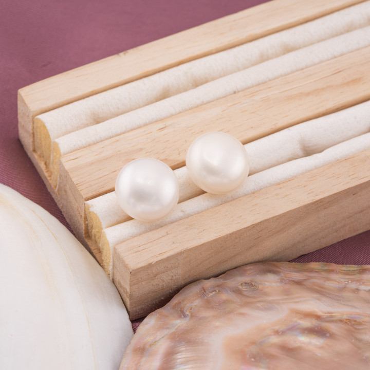 Perle di Fiume Bottoni Cabochon 1 Foro  (AAAA+) 14,0-14,5mm 1 Paia Bianco