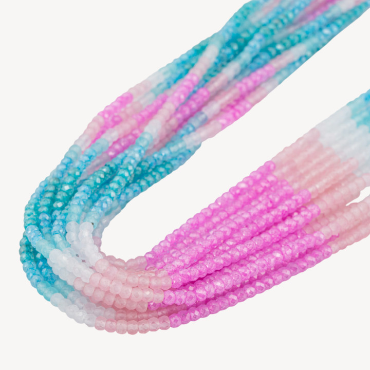 Zirconi Naturali Rondelle Sfaccettate 3x2mm Gradient Candy Azzurro, Rosa e Bianco