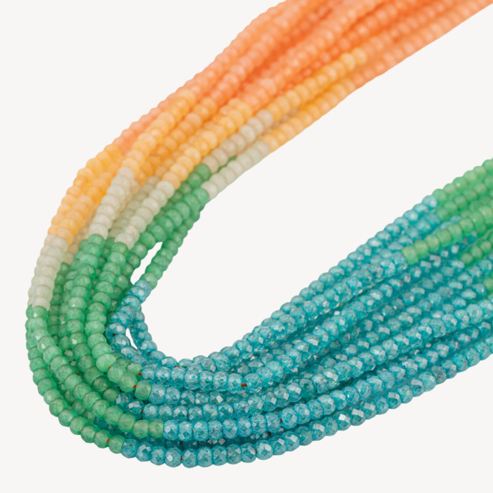 Zirconi Naturali Rondelle Sfaccettate 3x2mm Gradient Sunrise Arancione, Verde e Azzurro