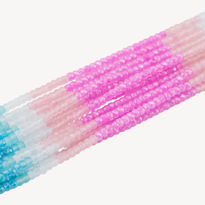 Zirconi Naturali Rondelle Sfaccettate 3x2mm Gradient Candy Azzurro, Rosa e Bianco