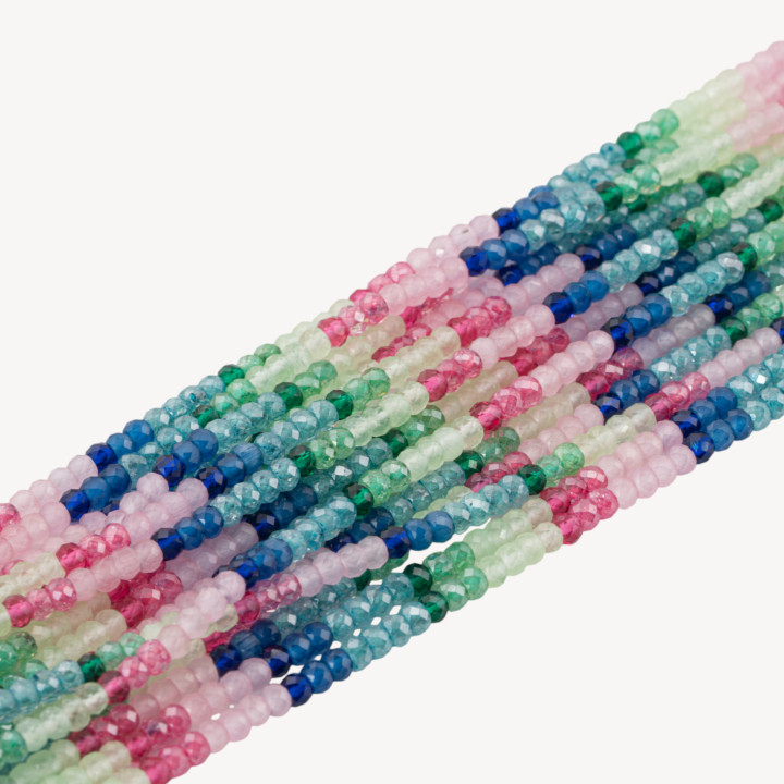 Zirconi Naturali Rondelle Sfaccettate 3x2mm Gradient Candy Blu, Verde e Rosa