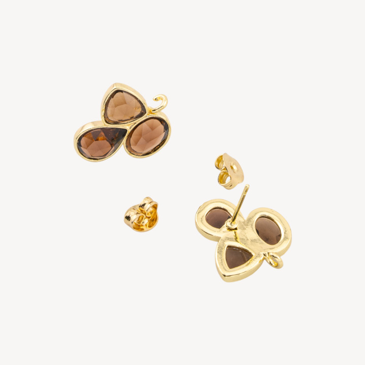 Basi Per Orecchini Di Ottone A Perno Con Cabochon Di Occhio Di Gatto Incastonato 17x17mm 3 Paia Dorato Fume'