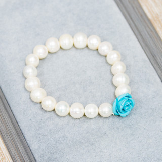 Pulsera Elástica Con Perlas De Río Y Centro De Resina Rosa Turquesa