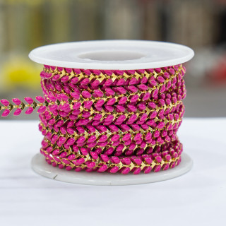 Emaillierte Messingkette mit Fischgrätmuster, 6,5 mm, 5 m, Fuchsie