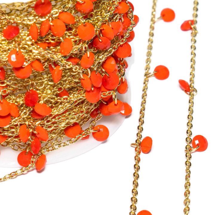 Rosenkranzkette mit Kristallen, 4 mm Scheiben und 10 m orangefarbenem Messing