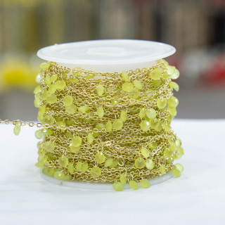 Chaîne de chapelet avec cristaux, disques de 4 mm et laiton vert acide de 10 m