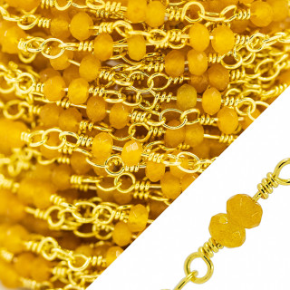 Rosenkranzkette mit Jade facettierte Rondelle 3,5 mm mit Goldschmiedeknoten 10 Meter Gelb
