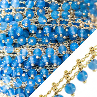 Chaîne Chapelet Pierres Dures Sphères Lisses 4mm Bleu Doré 10 Mètres