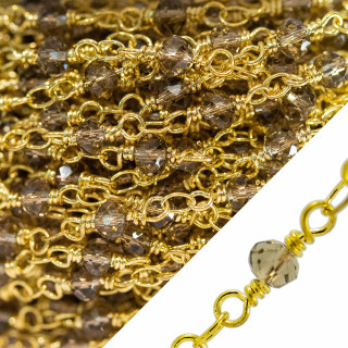 Rosario Cadena De Cristales Rondelle Facetados 4x3mm Con Nudo De Orfebre 10 Metros Dorado Ahumado '