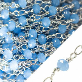 Chapelet Chaîne De Cristaux Rondelles Facettes 4x3mm Avec Noeud D'orfèvre 10 Mètres Rhodium Bleu