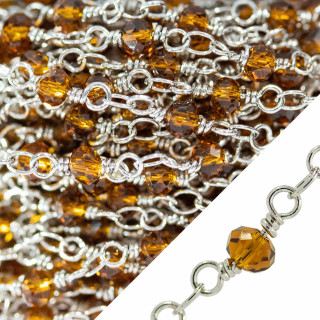 Chapelet Chaîne De Cristaux Rondelle Facettes 4x3mm Avec Noeud D'orfèvre 10 Mètres Rhodium Marron