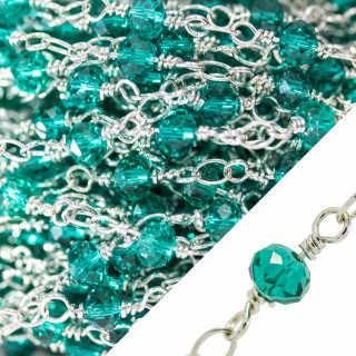 Brass Rosary Chain Crystals Faceted Washers 4x3mm With Goldsmith's Knot 10 Meters Green Rhodium Plated