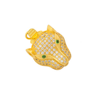 Verschluss aus 925er Silber mit Zirkonen Pantherkopf 13x27mm 2St. Golden mit grünem Auge