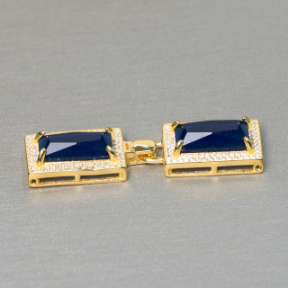 Cierre Multivueltas De Plata 925 Con Circonitas Y Topacio CZ Rectangular 12x45mm Azul Dorado 1Pz
