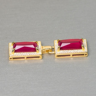 Fermoir en Argent Sterling 925 Multi-rangs Avec Zircons Et Topaze Rectangle CZ 12x45mm Rubis Doré 1Pc