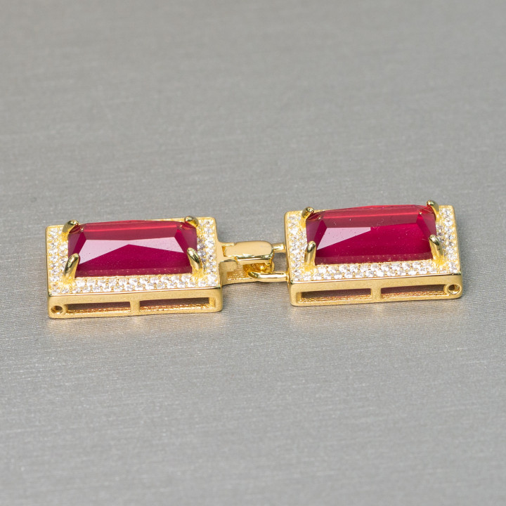 Multistrand 925 Silver Clasp With Zircons And Topaz Rectangle CZ 12x45mm Golden Ruby 1Pc