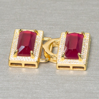 Cierre Multivueltas De Plata De Ley 925 Con Circonitas Y Topacio CZ Rectangular 19x30mm Rubí Dorado 1Pz