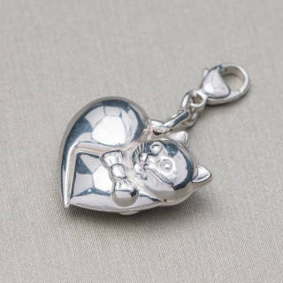Colgante Charms Colgante De Plata 925 Corazon Con Gato Y Mosqueton 17x30mm 4pcs