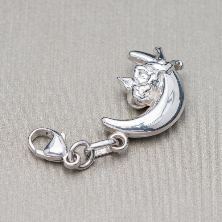 Κρεμαστό Γούρια Of 925 Silver Moon Slice With Angel And Carabiner 11x32mm 6τμχ