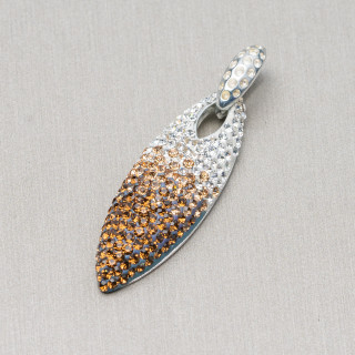 925 Silver Pendant With Pave' Rhinestones 12x38mm