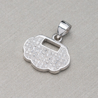 Colgante Colgante De Plata 925 Con Circonitas Fantasia 16x18mm 4pcs Rodio