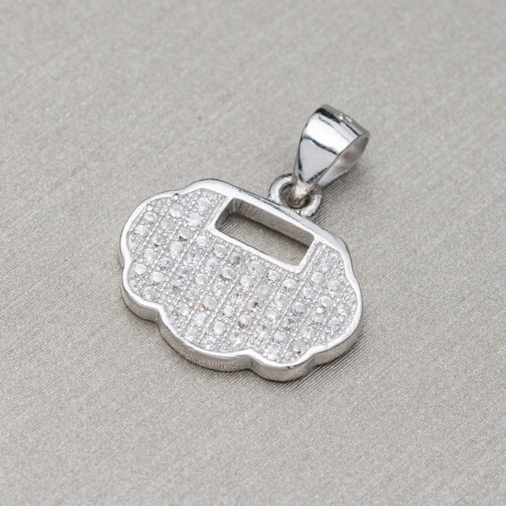 Colgante Colgante De Plata 925 Con Circonitas Fantasia 16x18mm 4pcs Rodio