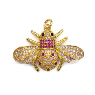 Pendentif Pendentif Bronze Avec Zircons Set Abeilles Mod.1 30x20mm 4pcs Doré