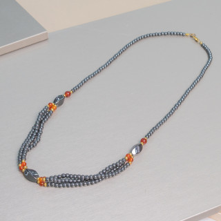 Bijoux Collier Avec Hématite Et Cornaline 62cm