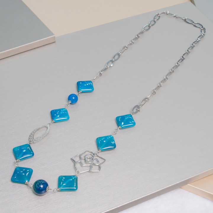 Κολιέ Fantasy Blue Agate: Elegance and Style with Oval Chain - Ac