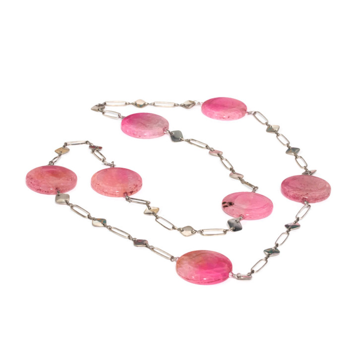Collier Agate Crash Avec Chaîne En Laiton Fantaisie Modèle Court Fuchsia 90cm