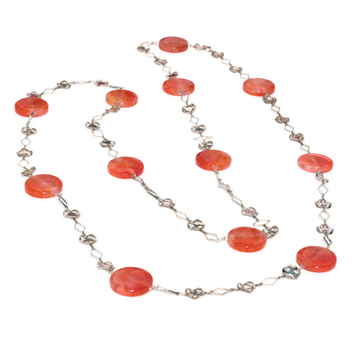 Collier Agate Crash Avec Chaîne Laiton Fantaisie Rouge 160cm
