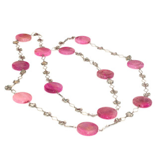 Round Crash Agate Necklace 30mm With Fuchsia Fantasy Brass Chain 160cm