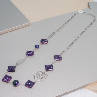 Collier Fantaisie Agate Violette Avec Chaîne Ovale Et Composants En Laiton 84cm