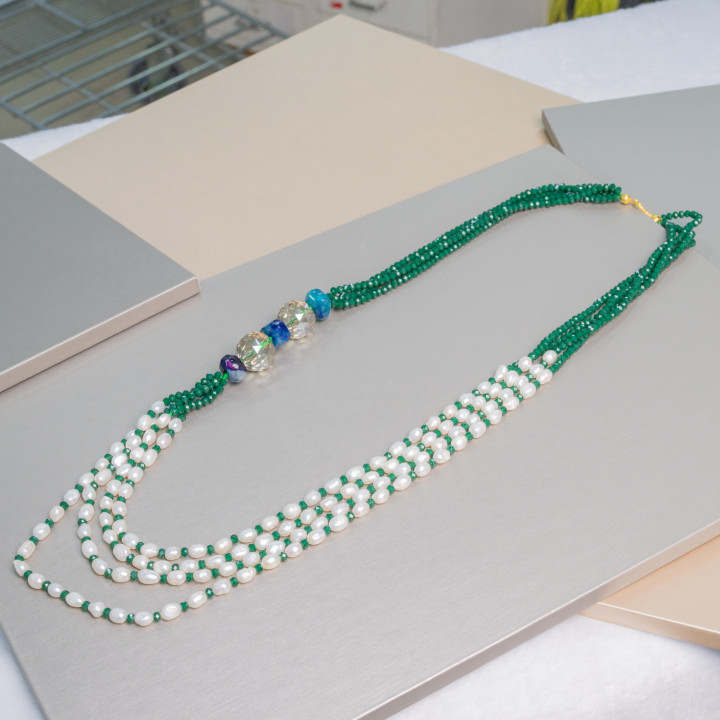 Freshwater Pearl Necklace with Crystals and Semi-precious Stones 4 Strands 80cm MOD2