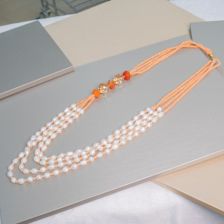 Collier de perles de rivière avec cristaux et pierres dures 4 rangs 80cm MOD4