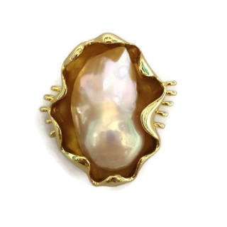 Bronze Mittelteil mit barocken Flussperlen 33x26mm 3Stk. Golden